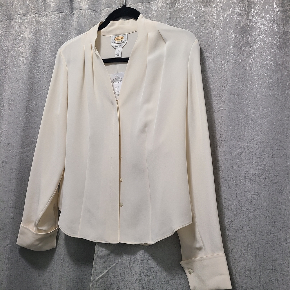 Vtg Talbots Pure Silk Off White Women's Blouse 10P NWT - Picture 5 of 10